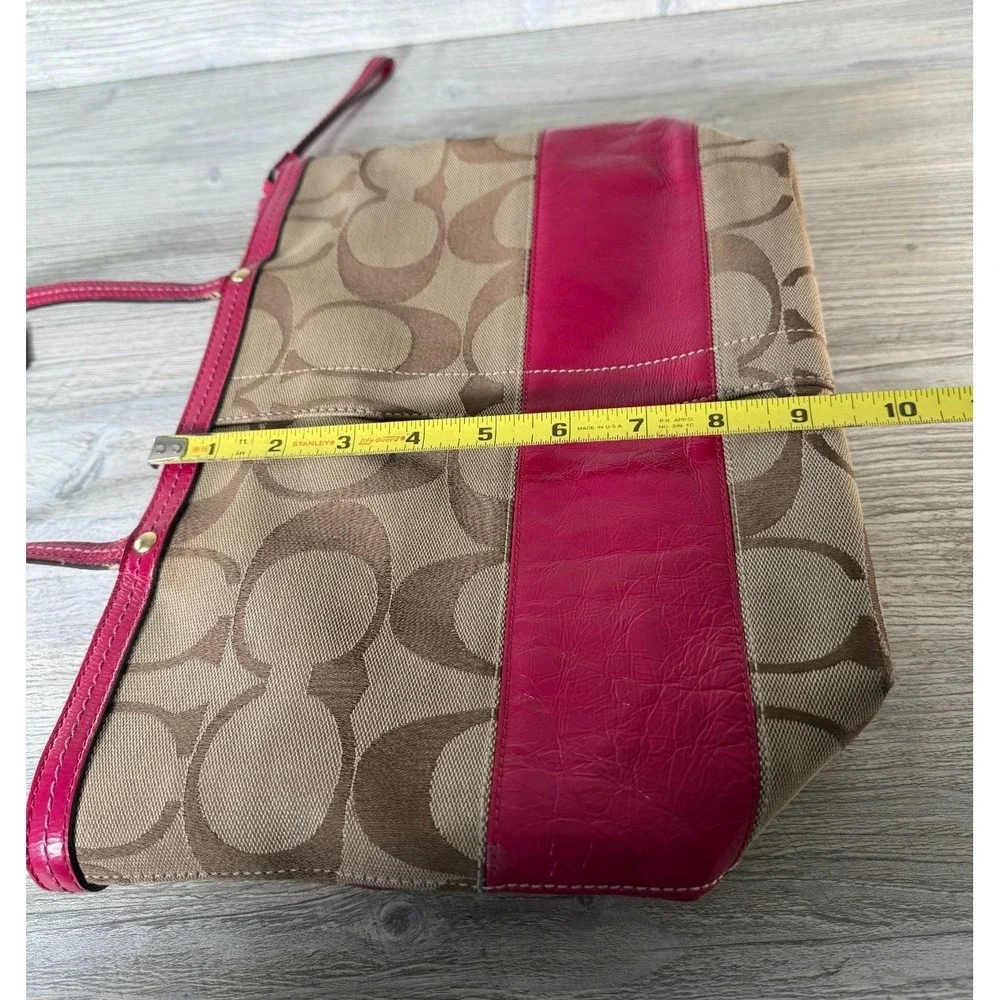 Coach Signature Stripe Canvas Leather Tote Handbag No#CO868-2429 Khaki Pink Y2K - Picture 11 of 11